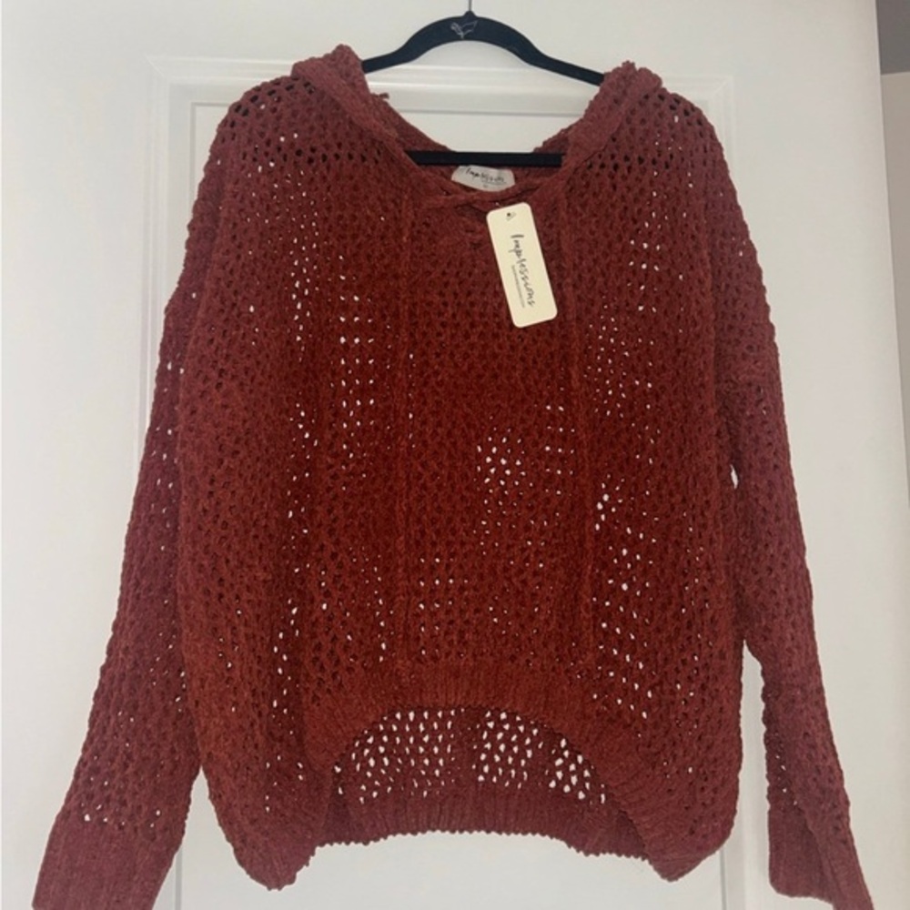 Impressions sweater hoodie knit rust orange NWT
